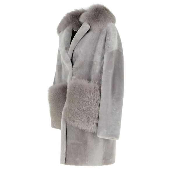 Blancha Grey Leather Coat Women - Picture 2 of 3